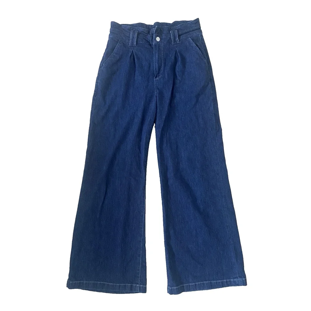 PAIGE Harper Flutter Waistband Baltimore Wide Leg Denim Jeans 29 Preppy Boho‎